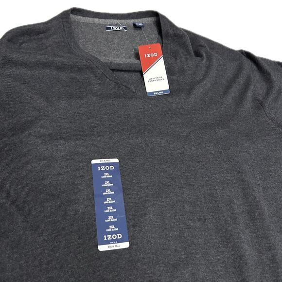 NWT Gray Cotton Blend IZOD Pullover V neck Sweater / Mens Big and Tall 2XL - Picture 2 of 4